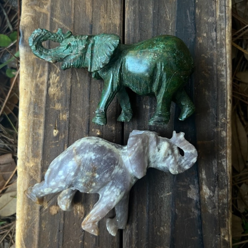 Hand Carved Jade Crystal Elephants