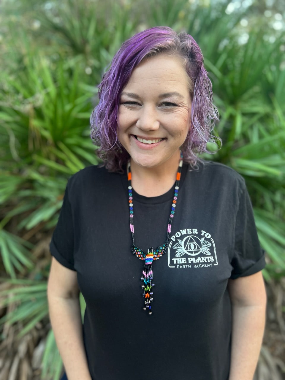 Black Hand-Beaded Hummingbird Necklace