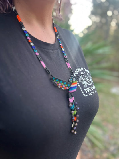 Black Hand-Beaded Hummingbird Necklace