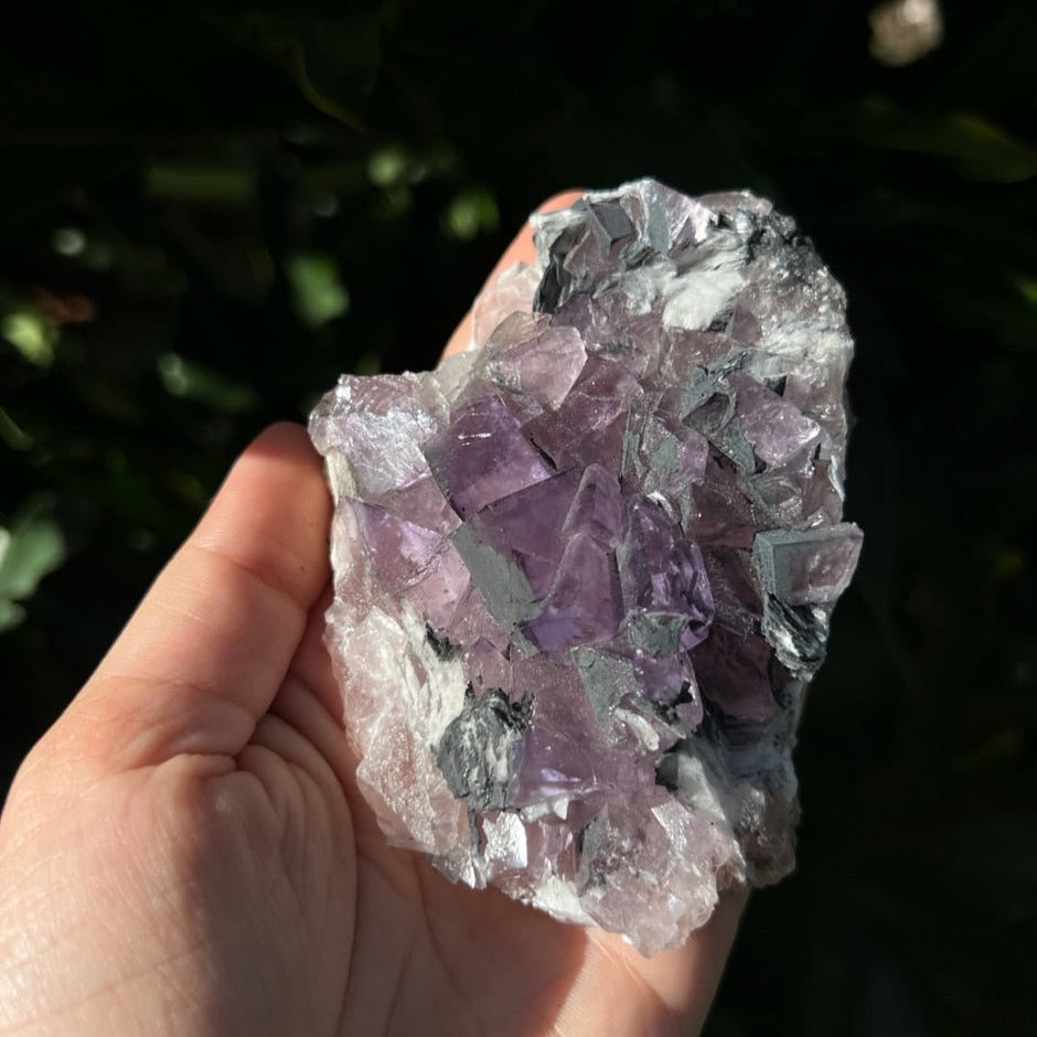 Large Purple Flourite Cluster with Tourmaline and Feldspar