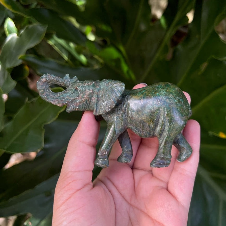 Hand Carved Jade Crystal Elephants