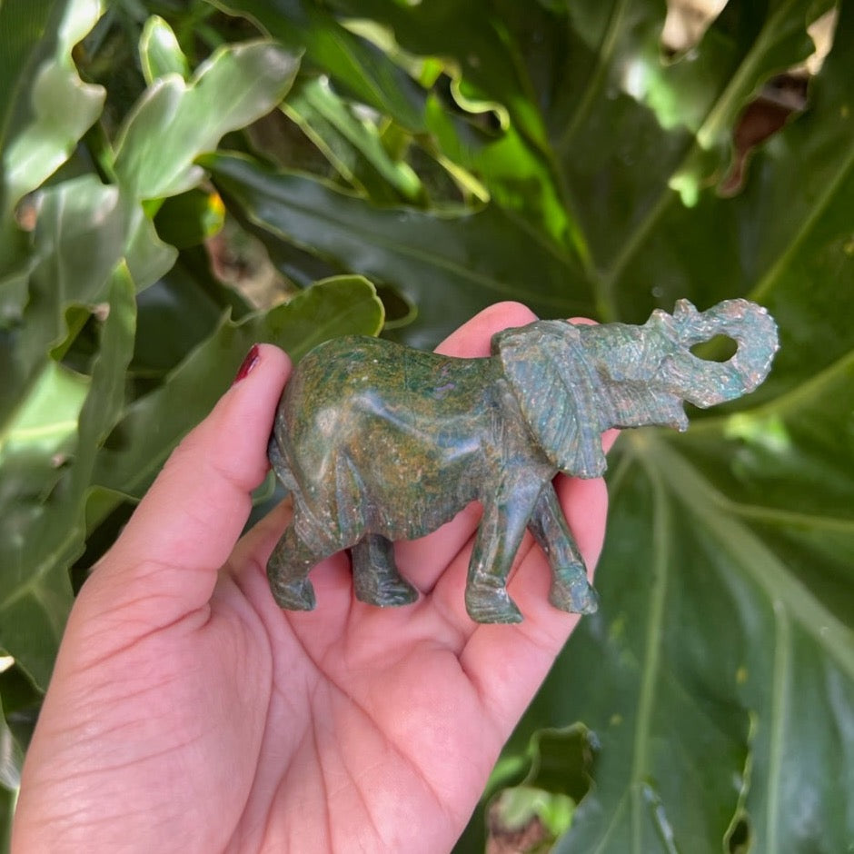 Hand Carved Jade Crystal Elephants