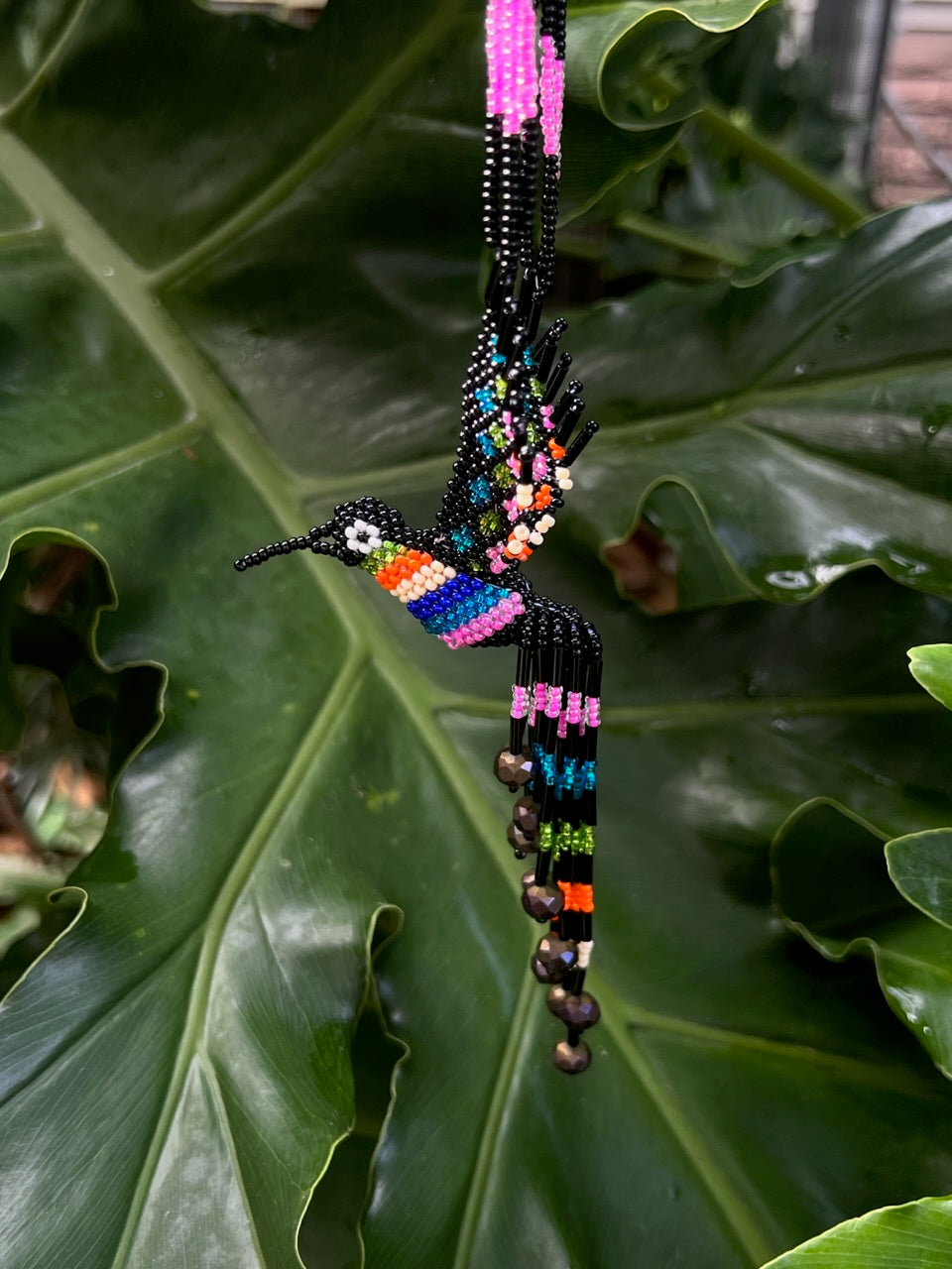 Black Hand-Beaded Hummingbird Necklace